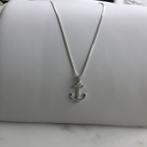 Sterling Silver Cz Anchor Necklace - Picture 5 of 15